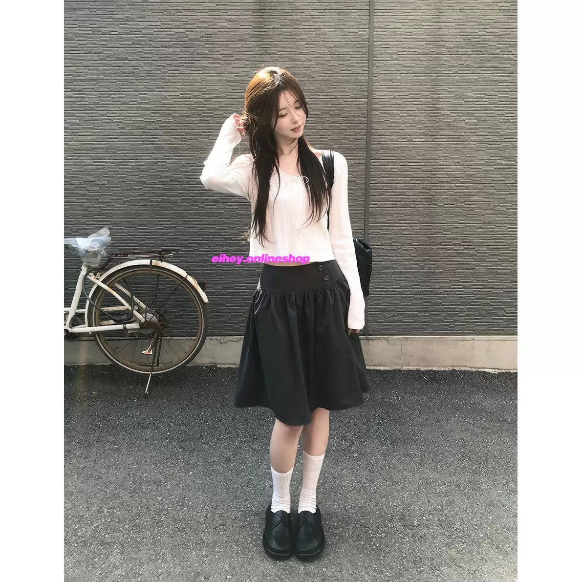 eihey诶嘿26春季新款韩系复古轻亚风花苞褶皱蓬蓬中长裙半身裙女