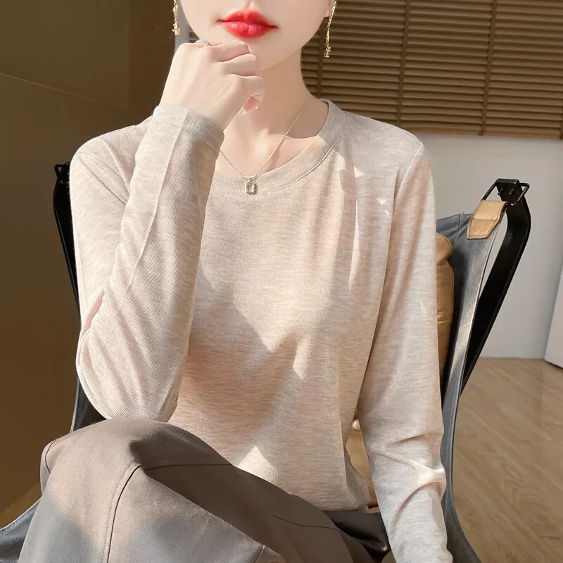 莱赛尔天丝短袖T恤女26春夏薄款圆领针织毛衣宽松长袖打底衫上衣