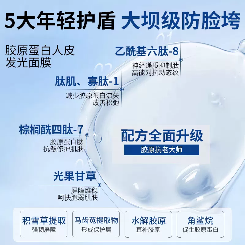 【送面膜刷】胶原蛋白人皮发光面膜抗皱淡纹提拉紧致保湿提亮C