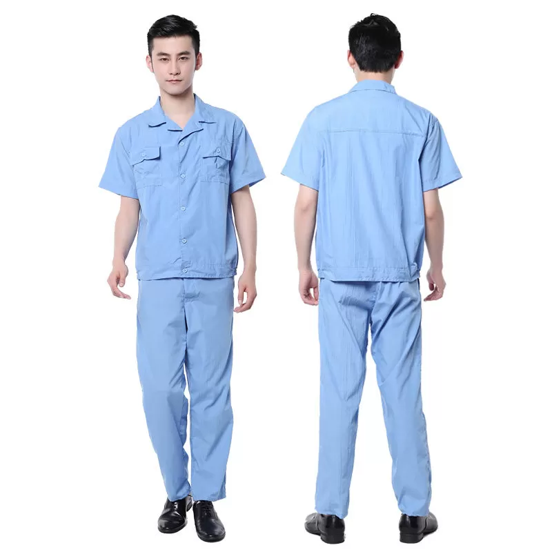夏季男工作服短袖套装工装制服水洗棉布料工人工厂车间工程劳保服