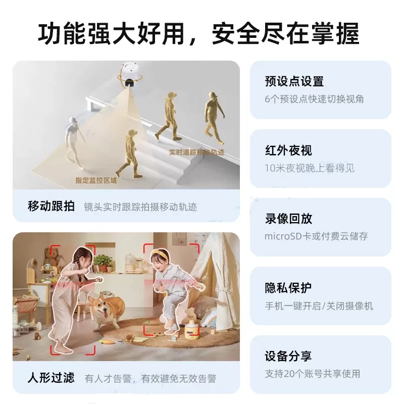 涂鸦智能摄像头TUYA无线夜视室内门口监控家用360度全景wifi手机远程500万人型追踪AI语音对讲通话多国语言