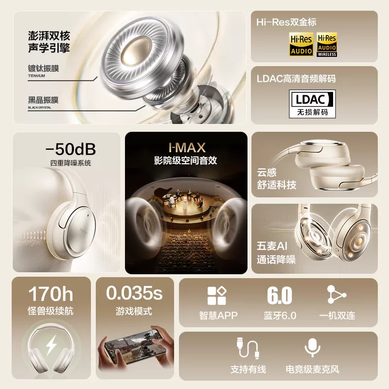 唐麦H30Max主动降噪头戴式耳机无线蓝牙超长续航适用苹果2026新款