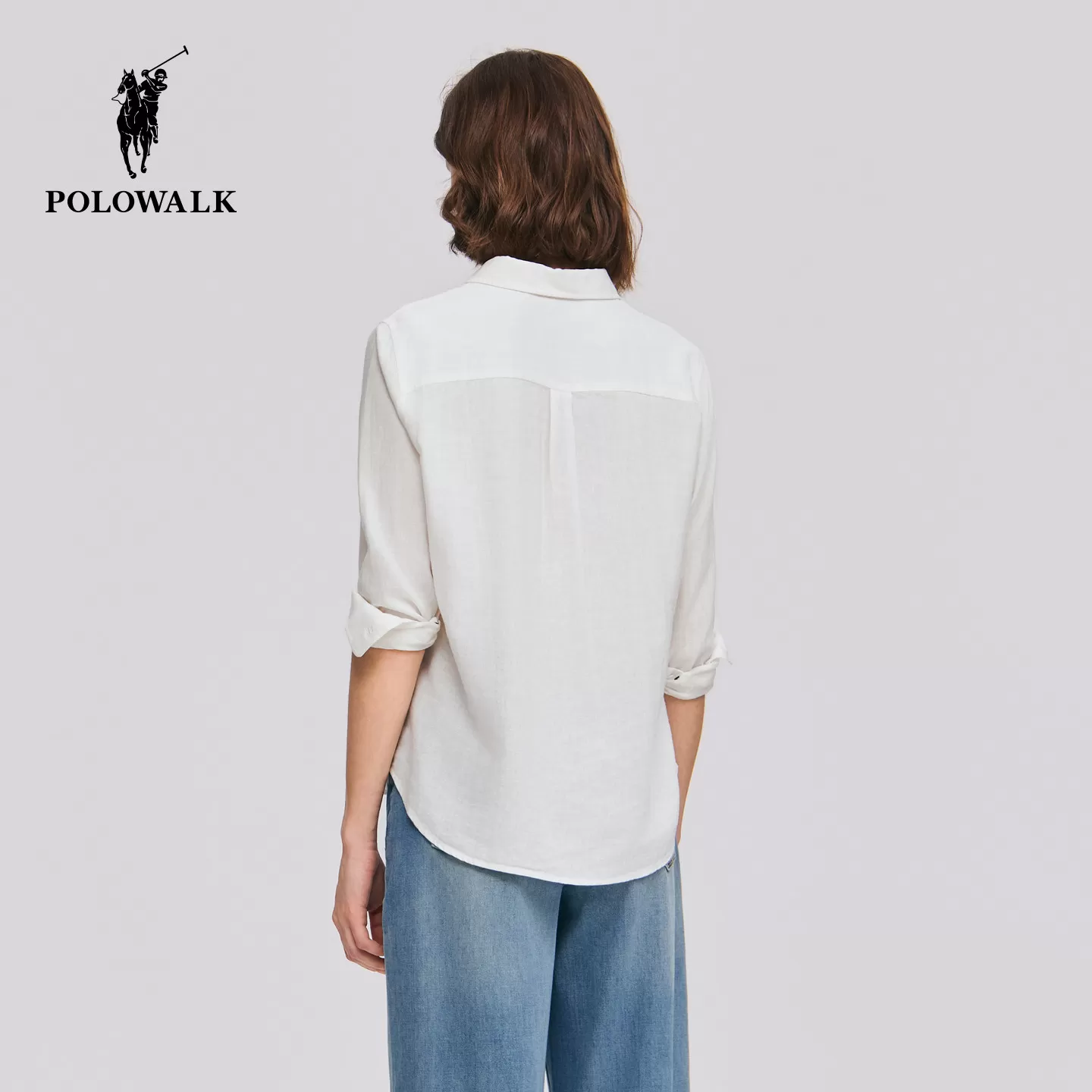 【七夕礼物】POLOWALK女士长袖衬衫经典翻领简约百搭亚麻混纺衬衫