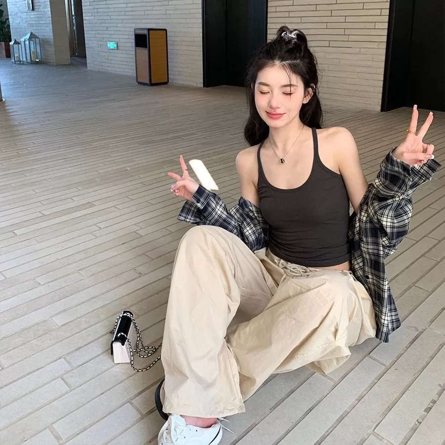 alex stevens美式吊带背心女外穿带胸垫修身显瘦挂脖上衣春夏内搭