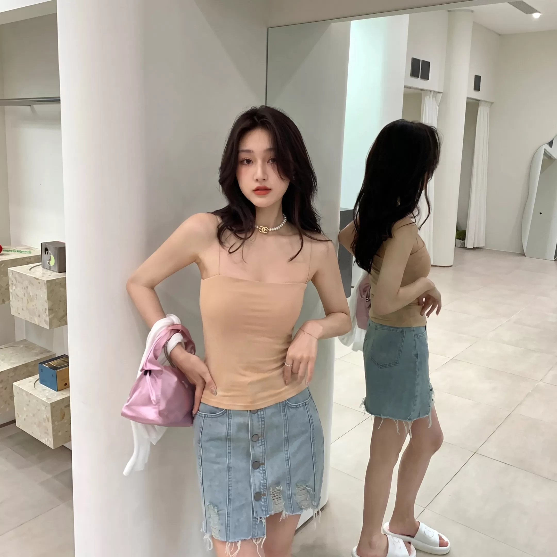 alex stevens美式吊带背心女外穿带胸垫修身显瘦挂脖上衣春夏内搭