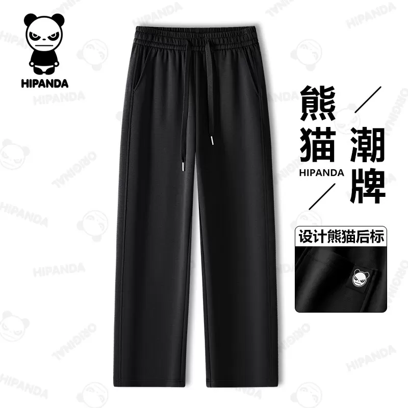 Hipanda你好熊猫夏季凉感宽松卫裤休闲长裤男女同款直筒裤阔腿裤