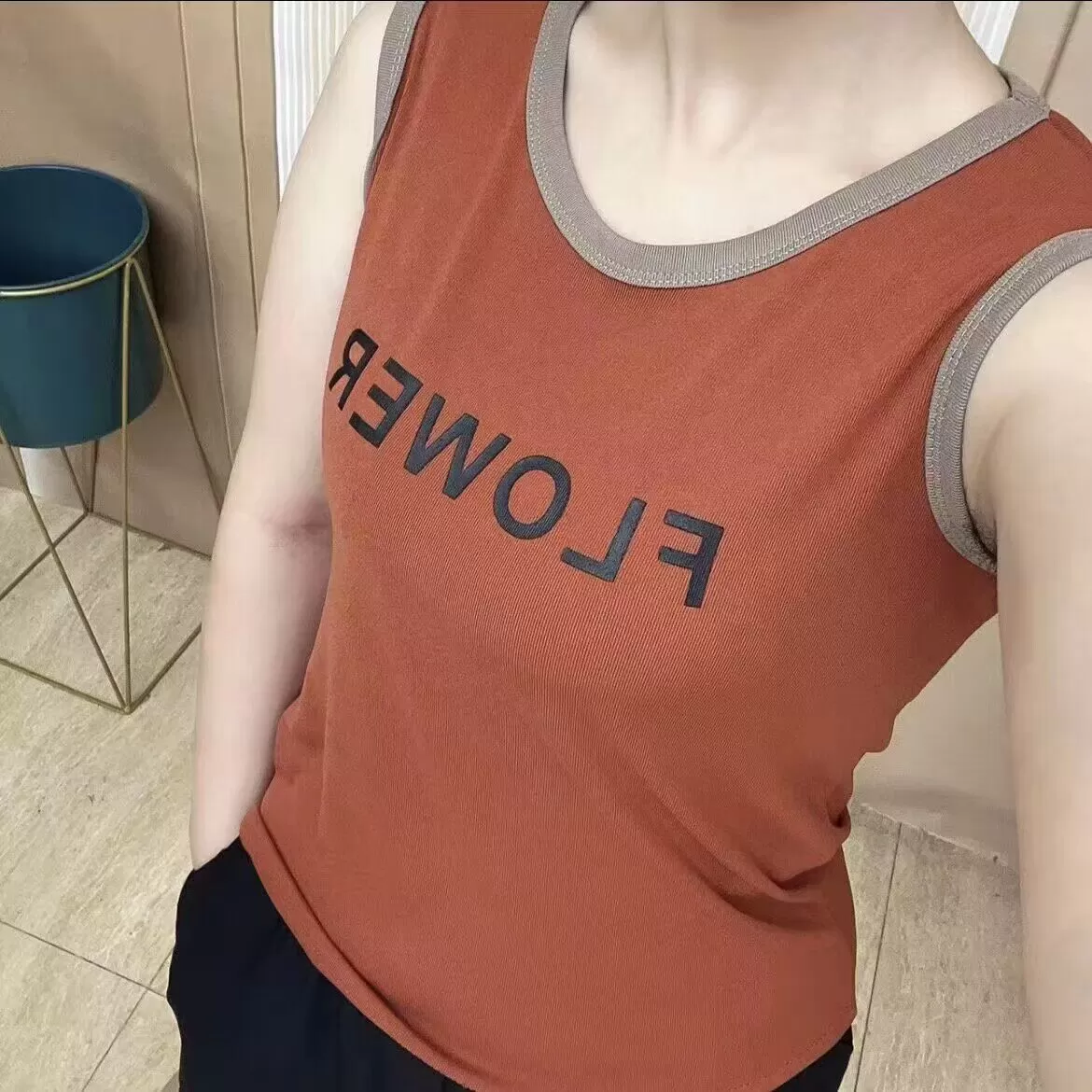 夏季新款修身印花背心女士薄款圆领无袖外穿打底衫女士背心外穿