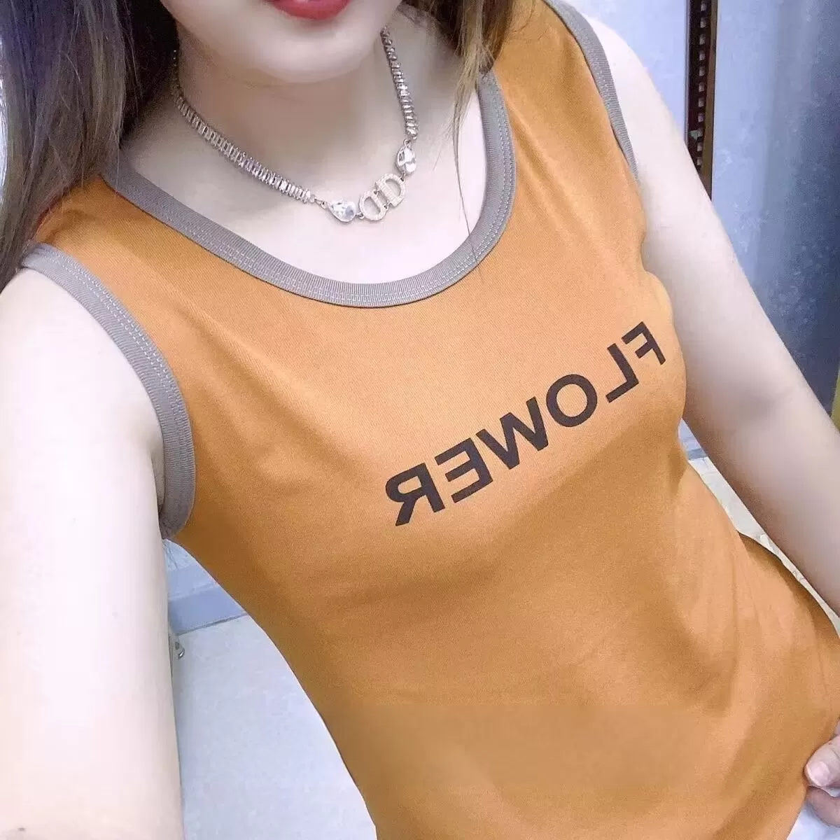 夏季新款修身印花背心女士薄款圆领无袖外穿打底衫女士背心外穿