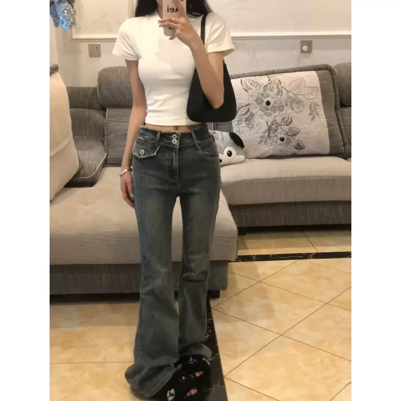 美式复古辣妹紧身白色短袖t恤女夏季纯欲风修身温柔短款正肩上衣
