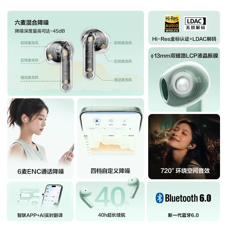 唐麦M4 Air Pro半入耳式主动降噪AI蓝牙耳机适用苹果小米华为vivo
