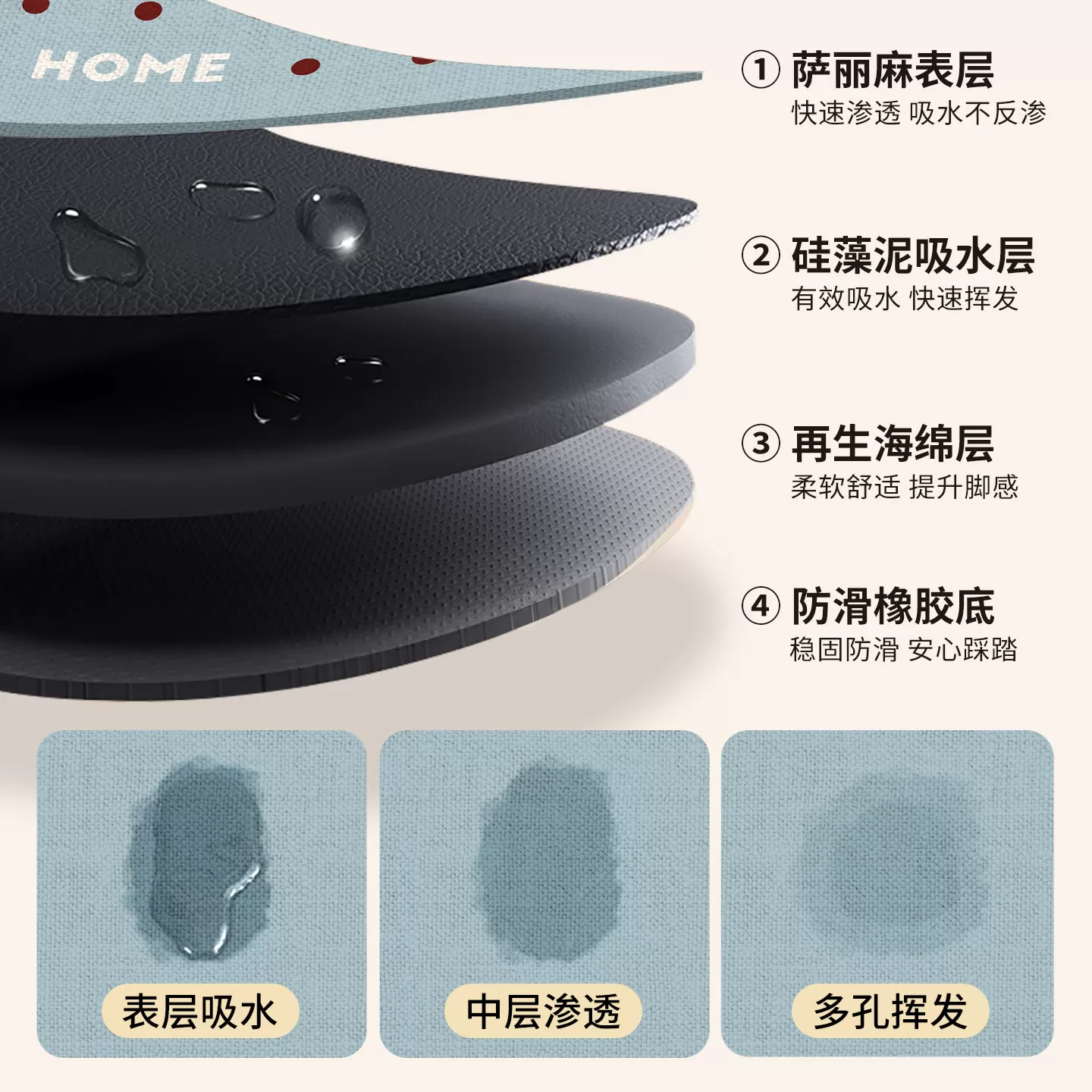 浴室地垫亚麻编织专用门口吸水防滑卫生间厕所脚垫洗手间家用地毯