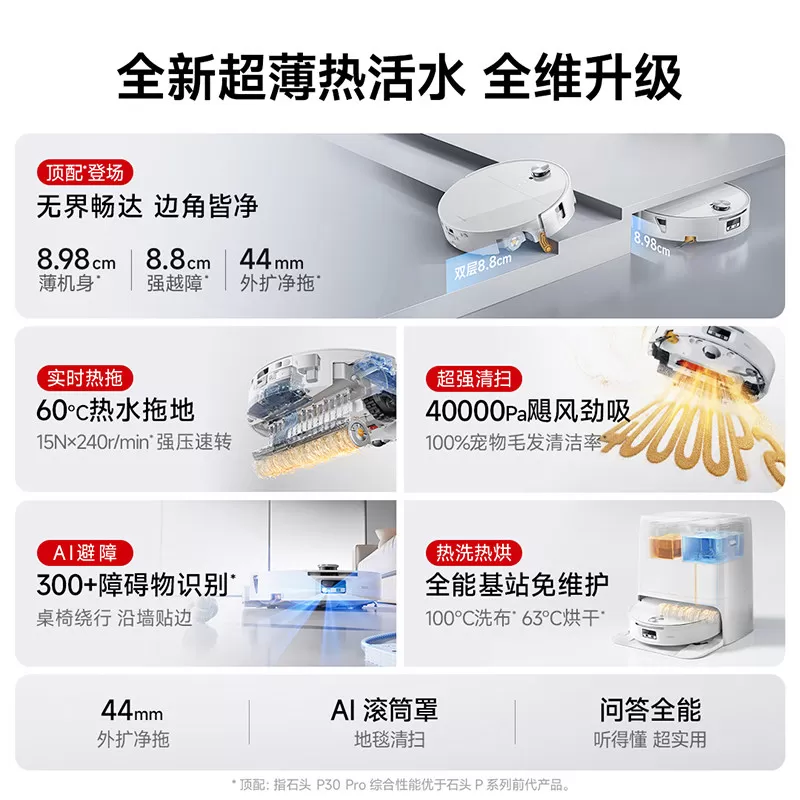 【新品上市】石头P30 Pro活水扫地机器人扫地拖地一体清洗全自动