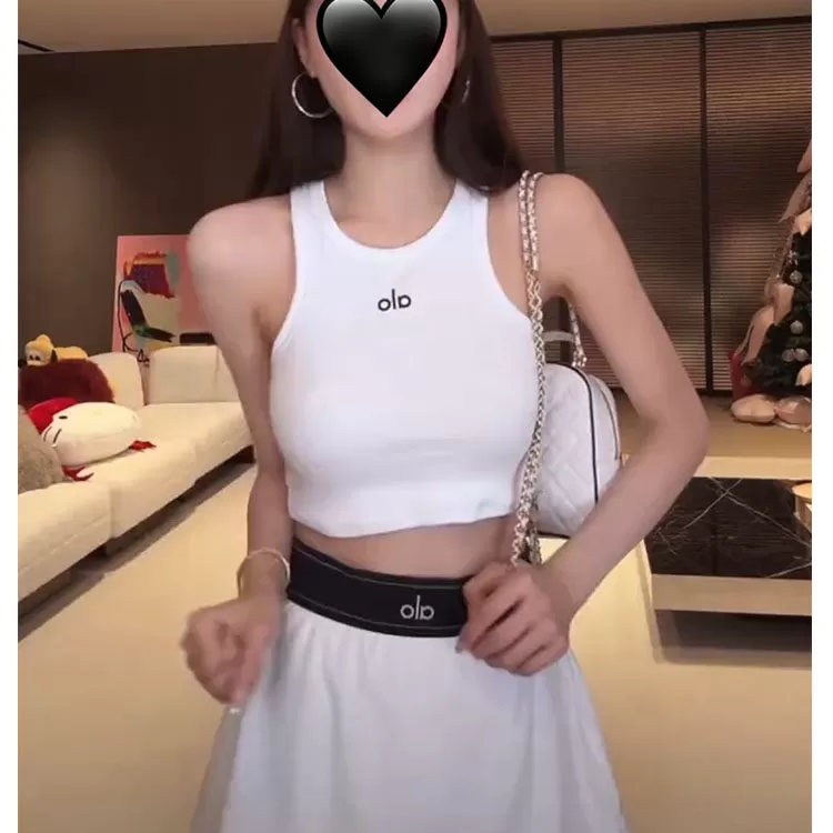 温婉同款元气少女瑜伽运动高腰显瘦松紧腰网球吊带半身裙休闲套装