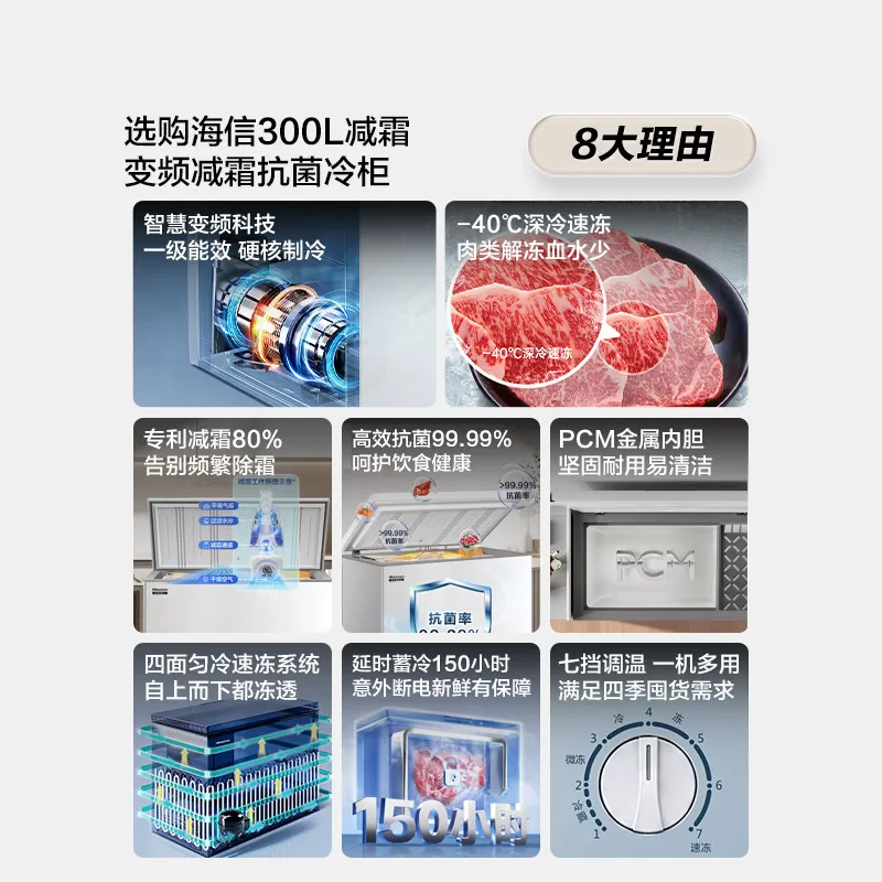 海信300L卧式冰柜家用小冰箱冷藏冷冻冷柜大容量抗菌净味国家补贴