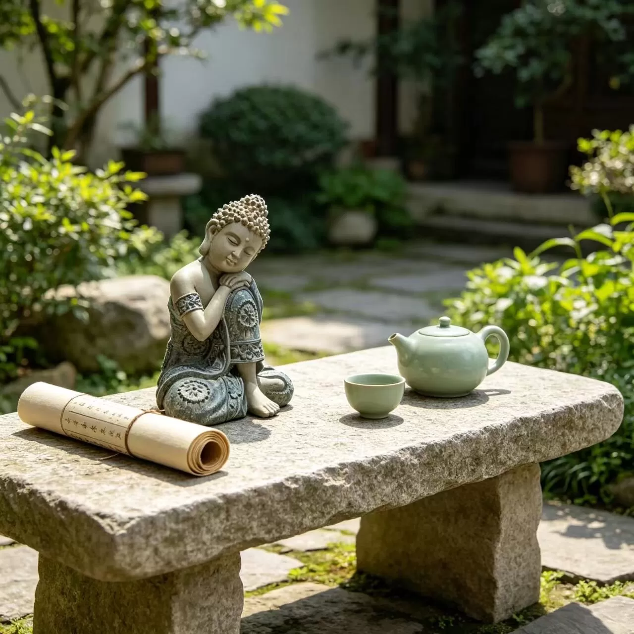 禅意创意25cm坐姿睡佛摆件庭院茶室展示柜桌面装饰茶室布置物件