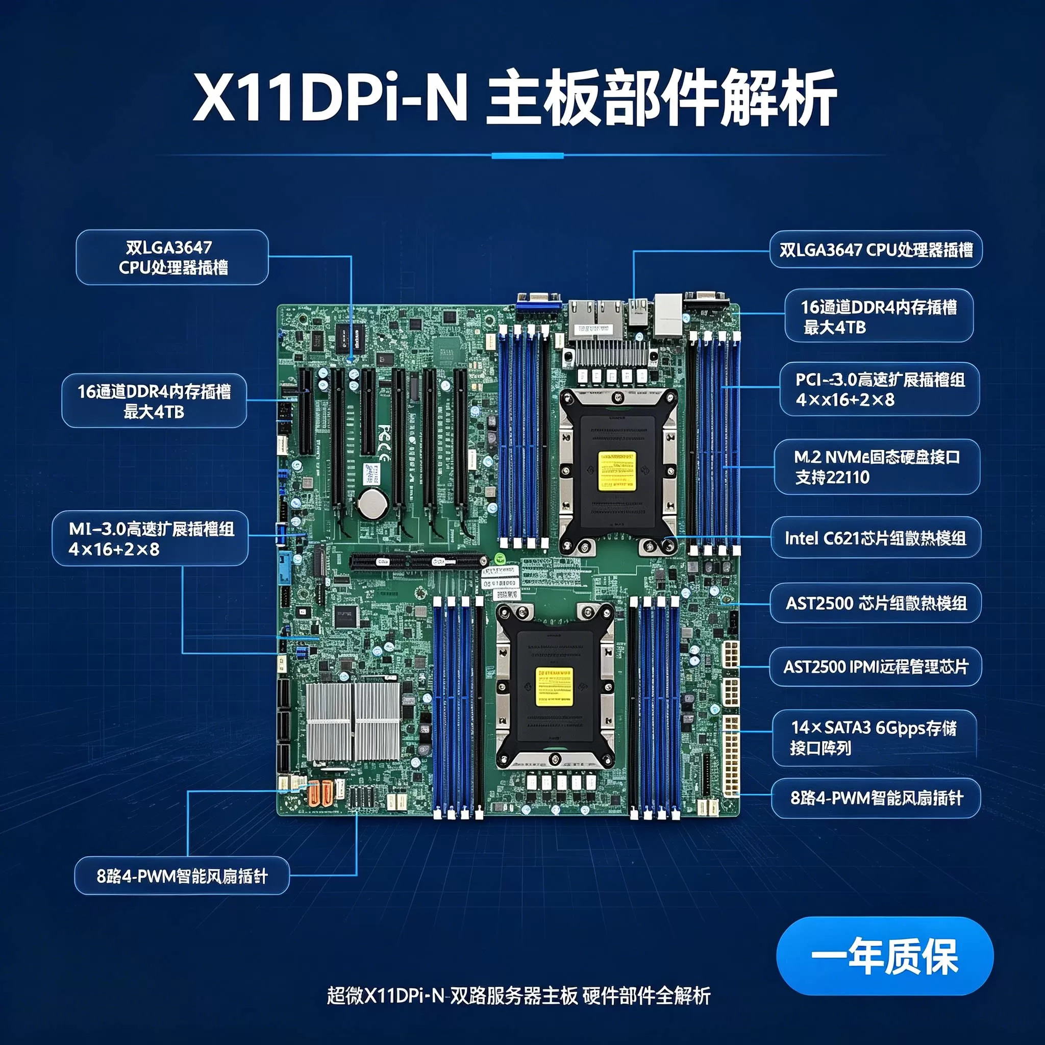 全新超微X11DPI-N双路IPMI2.0服务器主板U套装3647针C621接口SATA