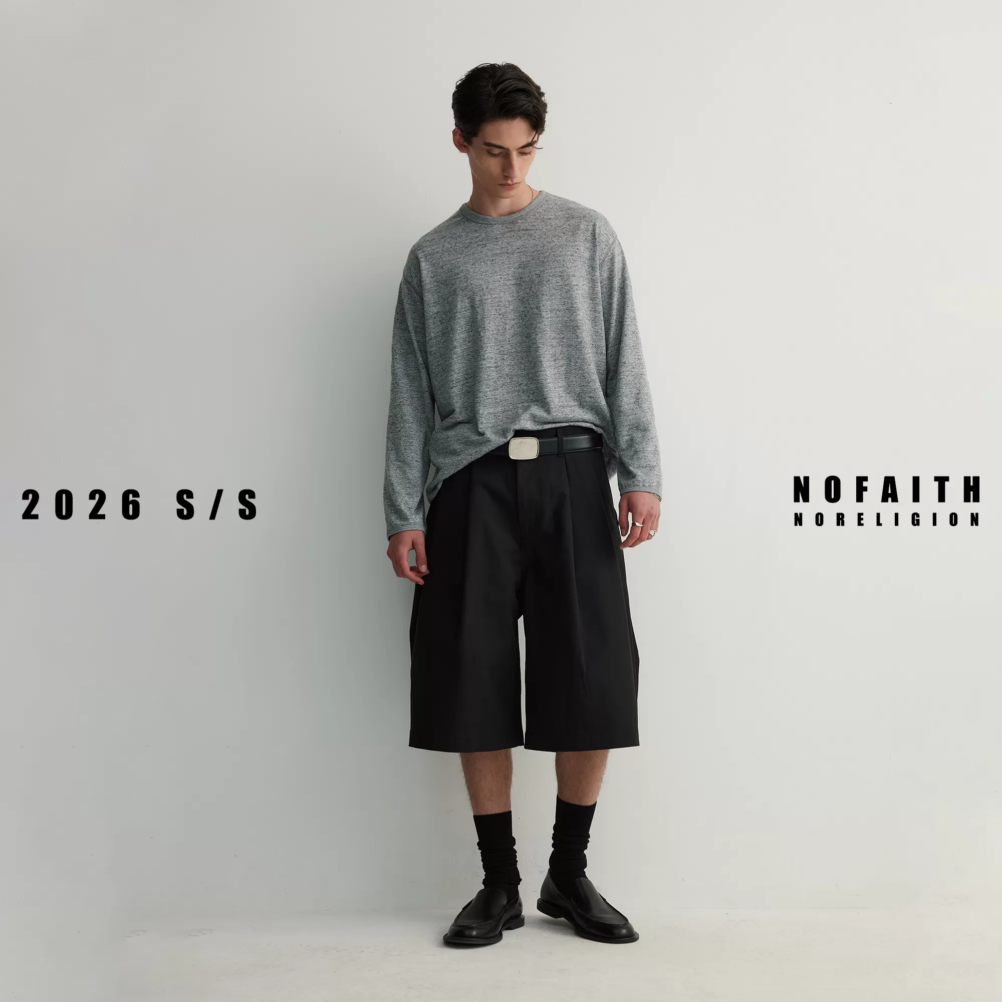 NOFAITH纯色休闲裤男夏季复古百搭直筒短款宽松休闲七分裤无信仰