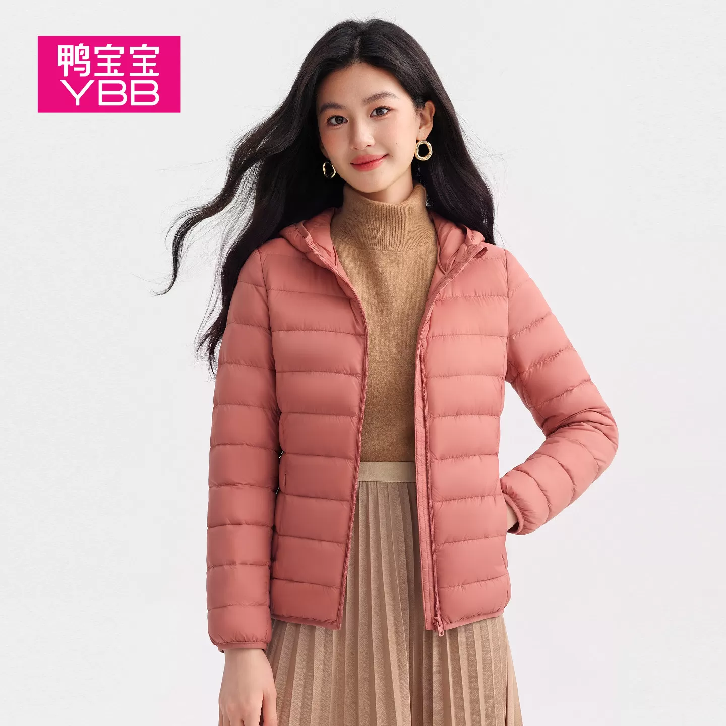 鸭宝宝2026新款轻薄羽绒服女90鸭绒连帽保暖内胆修身秋冬反季外套