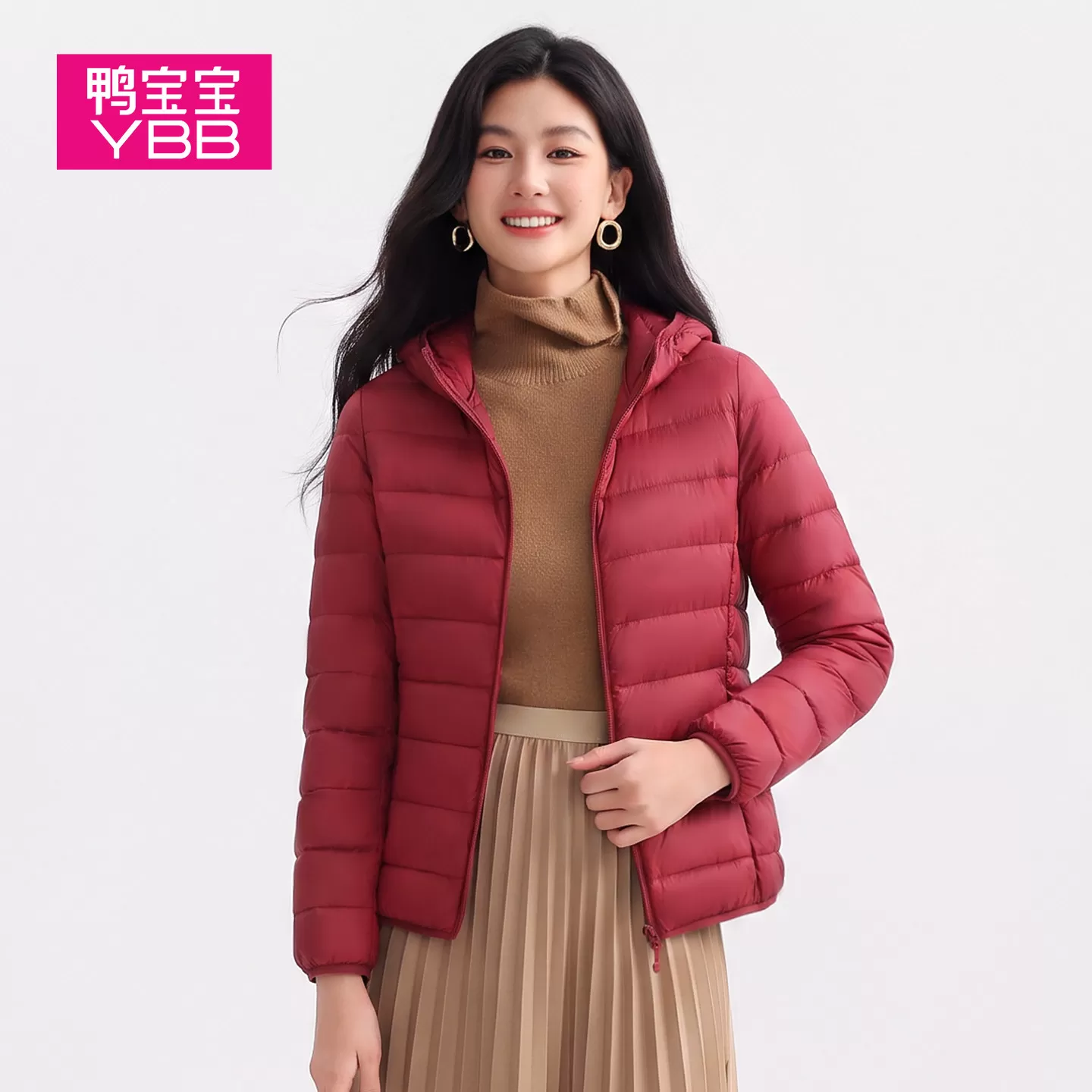 鸭宝宝2026新款轻薄羽绒服女90鸭绒连帽保暖内胆修身秋冬反季外套