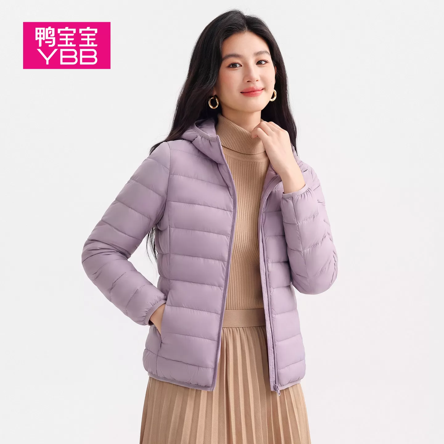 鸭宝宝2026新款轻薄羽绒服女90鸭绒连帽保暖内胆修身秋冬反季外套