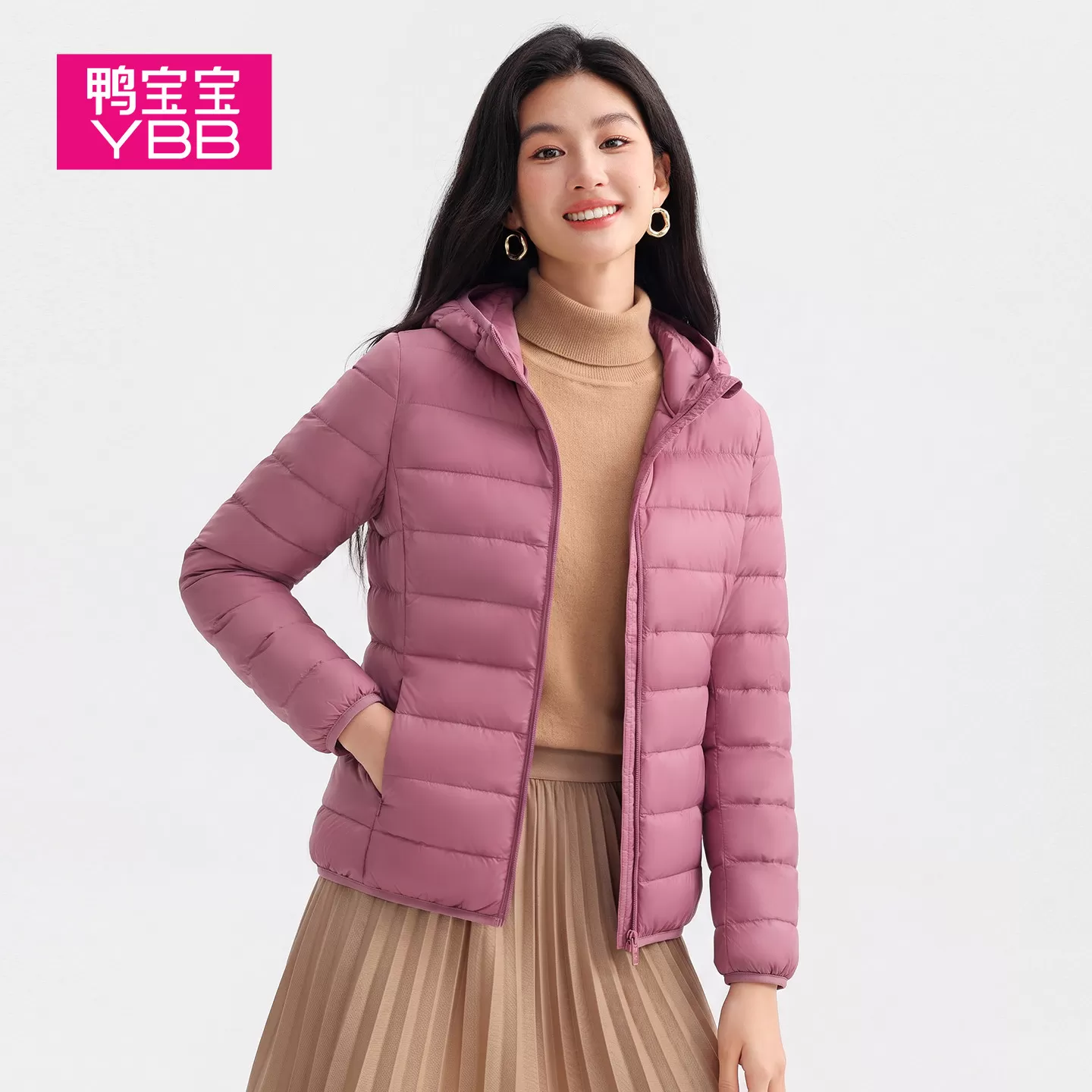 鸭宝宝2026新款轻薄羽绒服女90鸭绒连帽保暖内胆修身秋冬反季外套