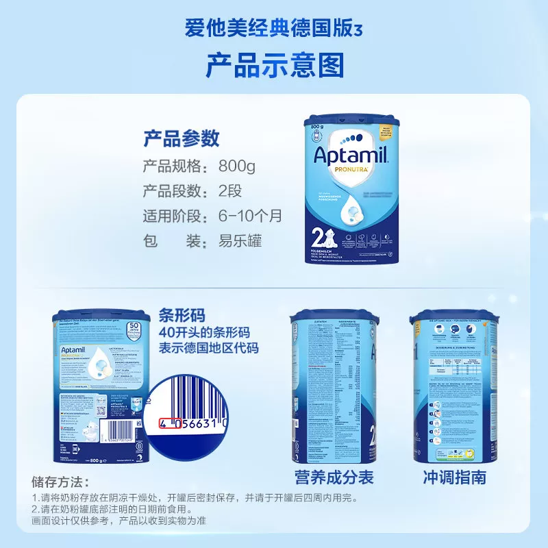 【直邮】德国爱他美2经典版婴幼儿奶粉德爱蓝罐旗舰店有pre31+2+