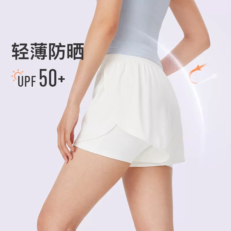 Keep运动短裤女夏健身跑步假两件三分裤防走光防晒凉感速干瑜伽裤