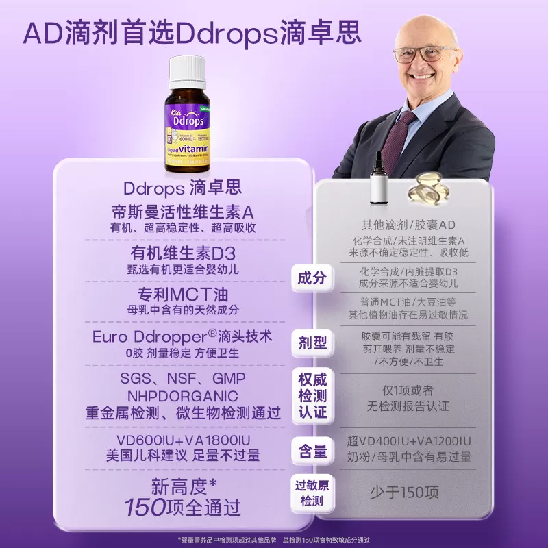 【自营】Ddrops滴卓思儿童ad滴剂一岁以上宝宝婴幼儿维生素D3补充