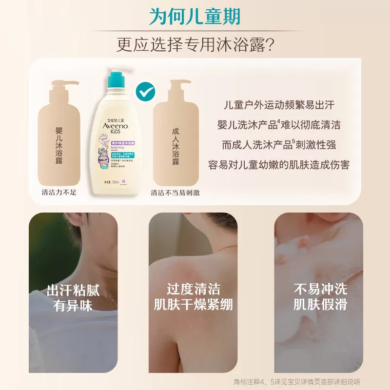 Aveeno艾惟诺儿童柔护保湿沐浴露3-12岁不紧绷清爽果香水润