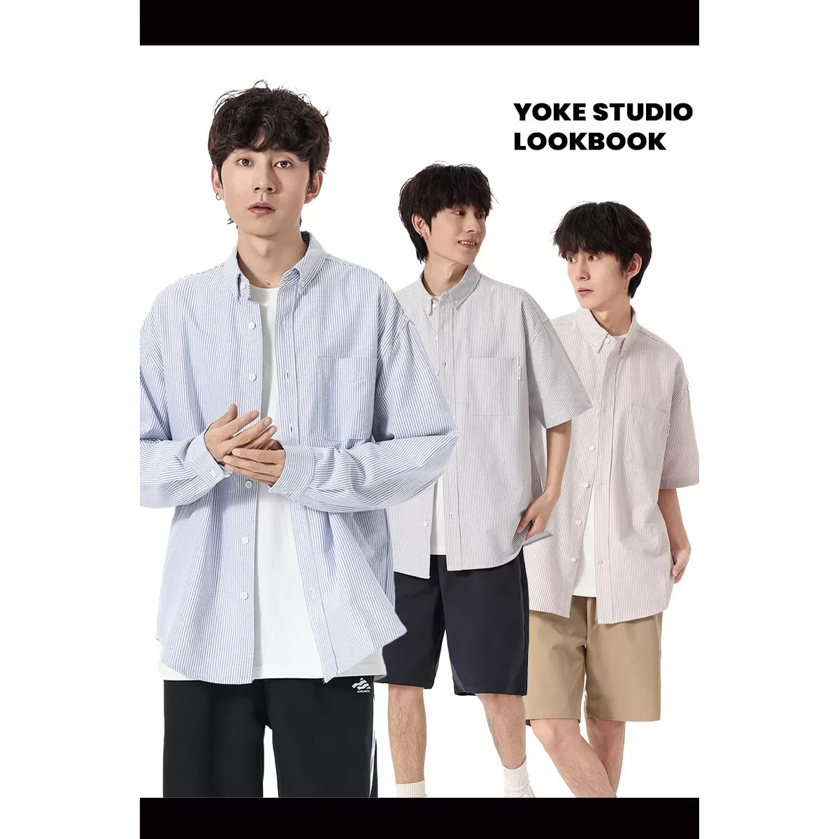 YOKE STUDIO美式休闲Cleanfit条纹衬衫男女宽松长袖衬衣外套情侣