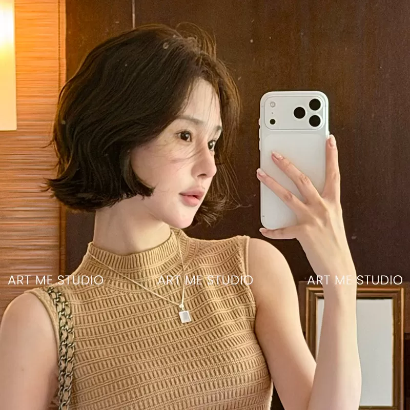 ARTME瓜瓜天鹅颈莱赛尔山羊绒细织高密坑条修身三色上衣w26079