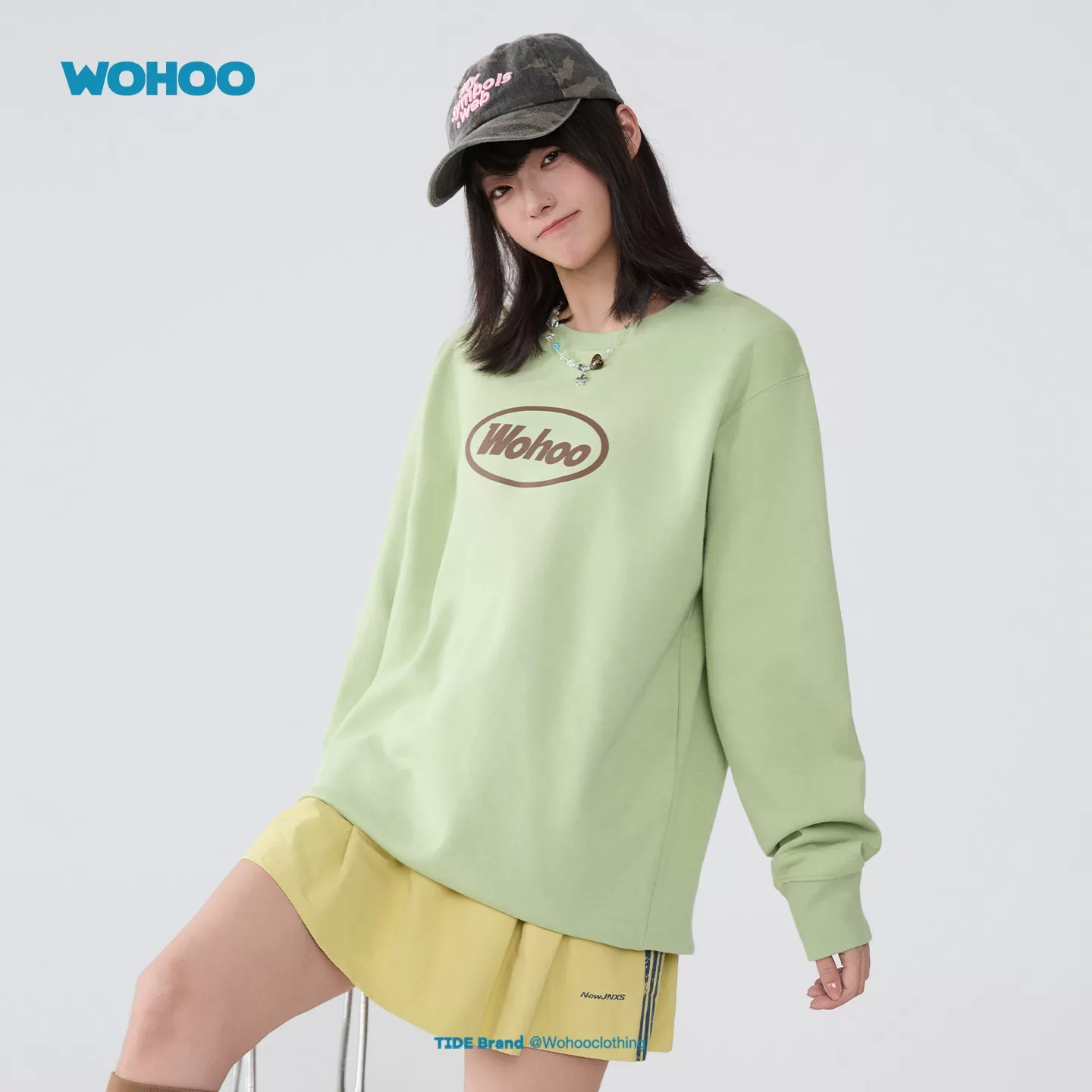 【所有女生直播间】WOHOO圆领卫衣女秋季潮牌多巴胺套头宽松上衣