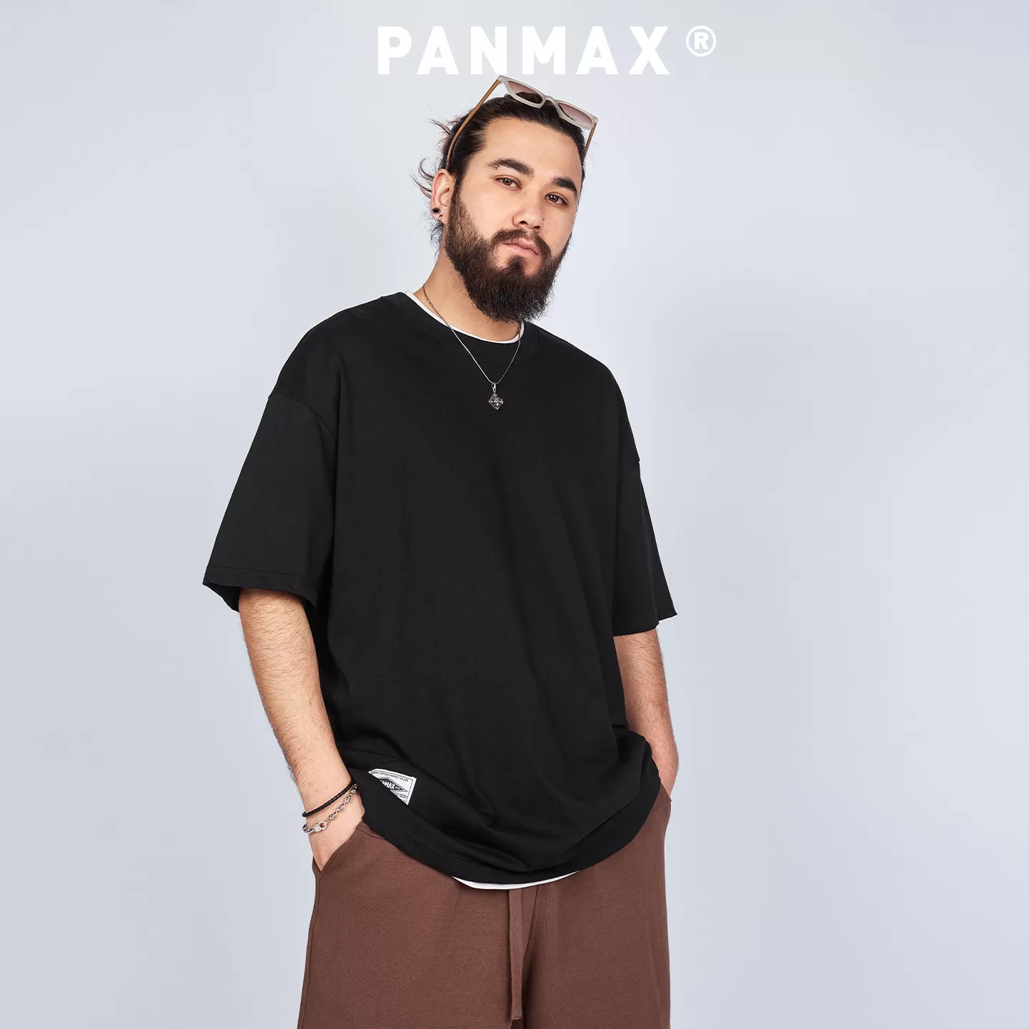 PANMAX潮牌大码男装百搭T恤衫休闲美式纯色打底衫宽松基础上衣