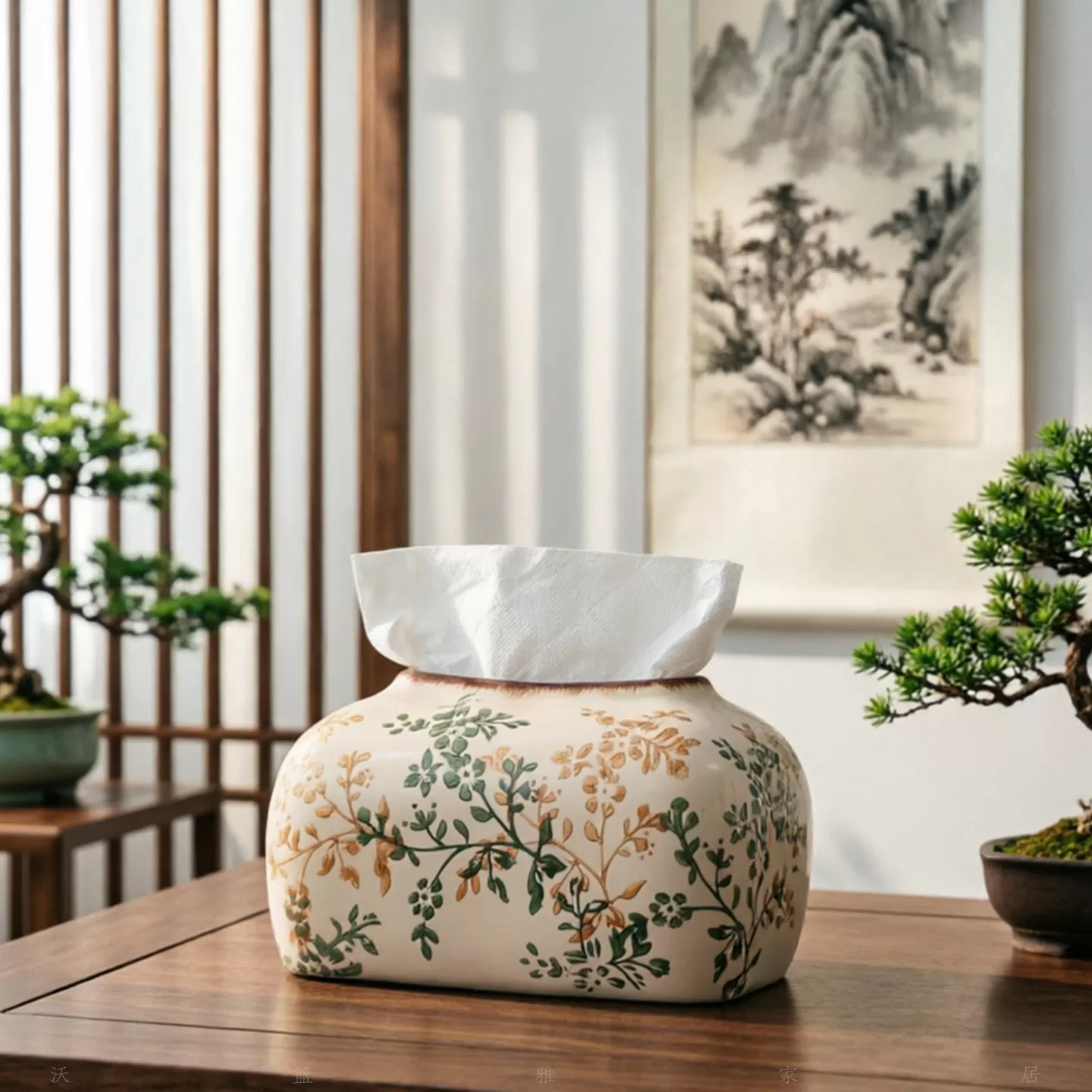 陶瓷纸巾盒花瓶中古风式田园风繁花客厅抽纸盒复古纸抽盒创意摆件