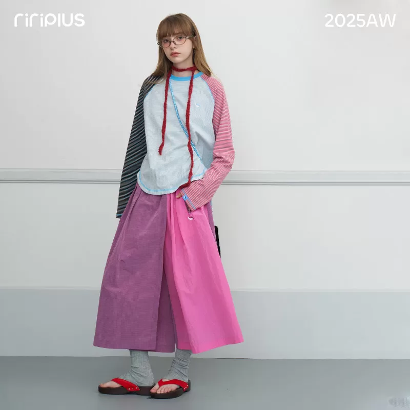riverstone plus宽松条纹撞色插肩长袖T恤女秋季哈苏线打底衫上衣