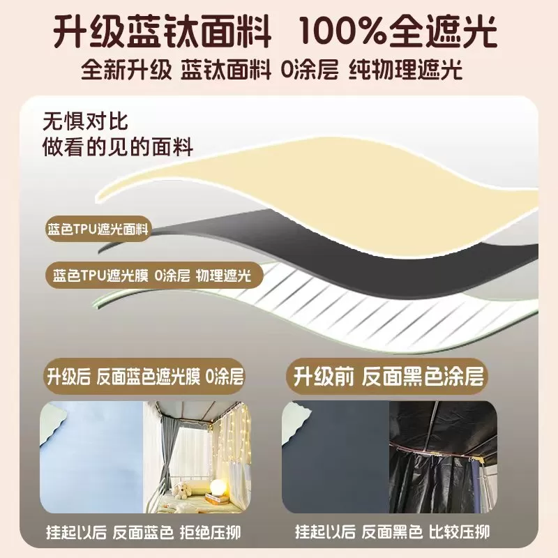 U型双轨道床帘学生宿舍蚊帐一体式滑轨强遮光上铺窗帘下铺寝室u形