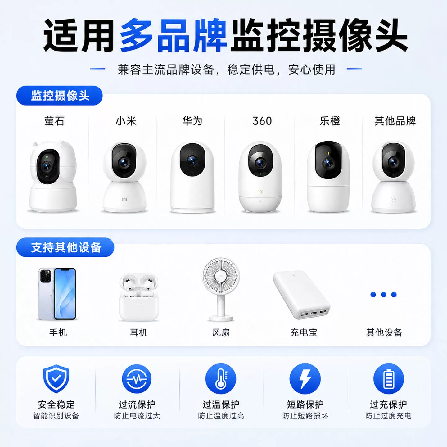 5v2a充电头智能门锁可视门铃电池充电器专用小米萤石德施曼凯迪仕华为360海尔指纹锁通用电源适配器USB充电线