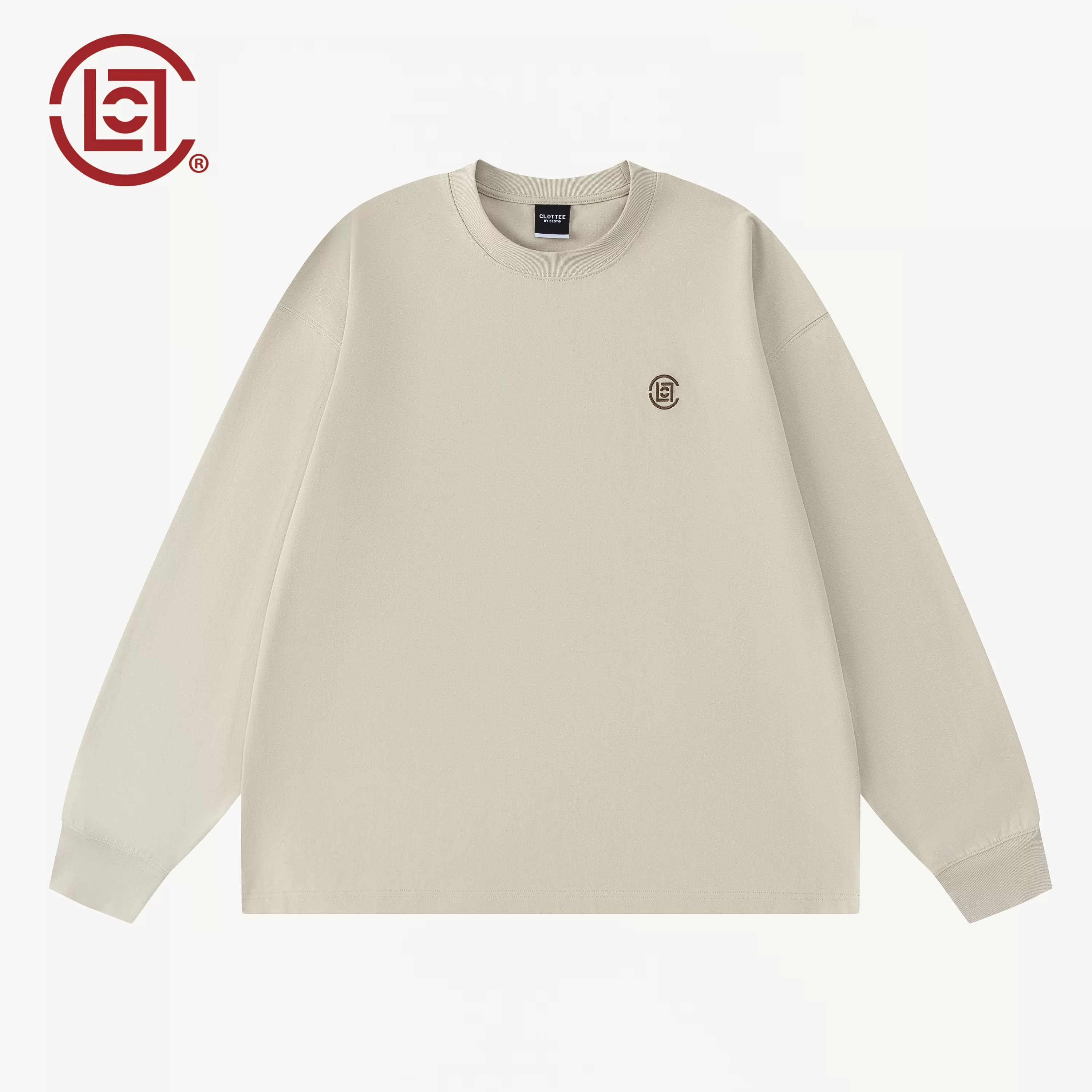 CLOTTEE by CLOT秋季基础长袖T恤男刺绣宽松情侣装卫衣休闲上衣W