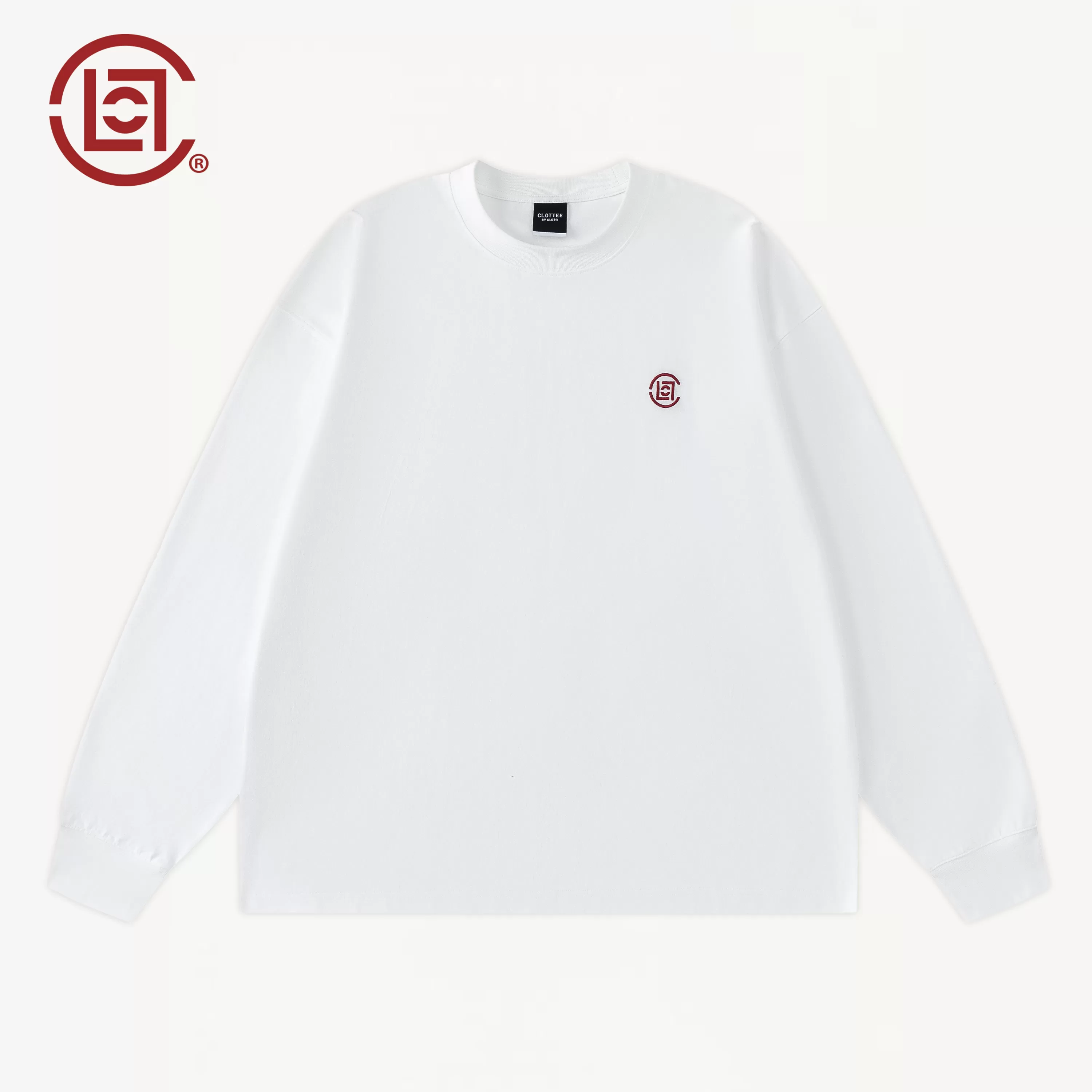CLOTTEE by CLOT秋季基础长袖T恤男刺绣宽松情侣装卫衣休闲上衣W