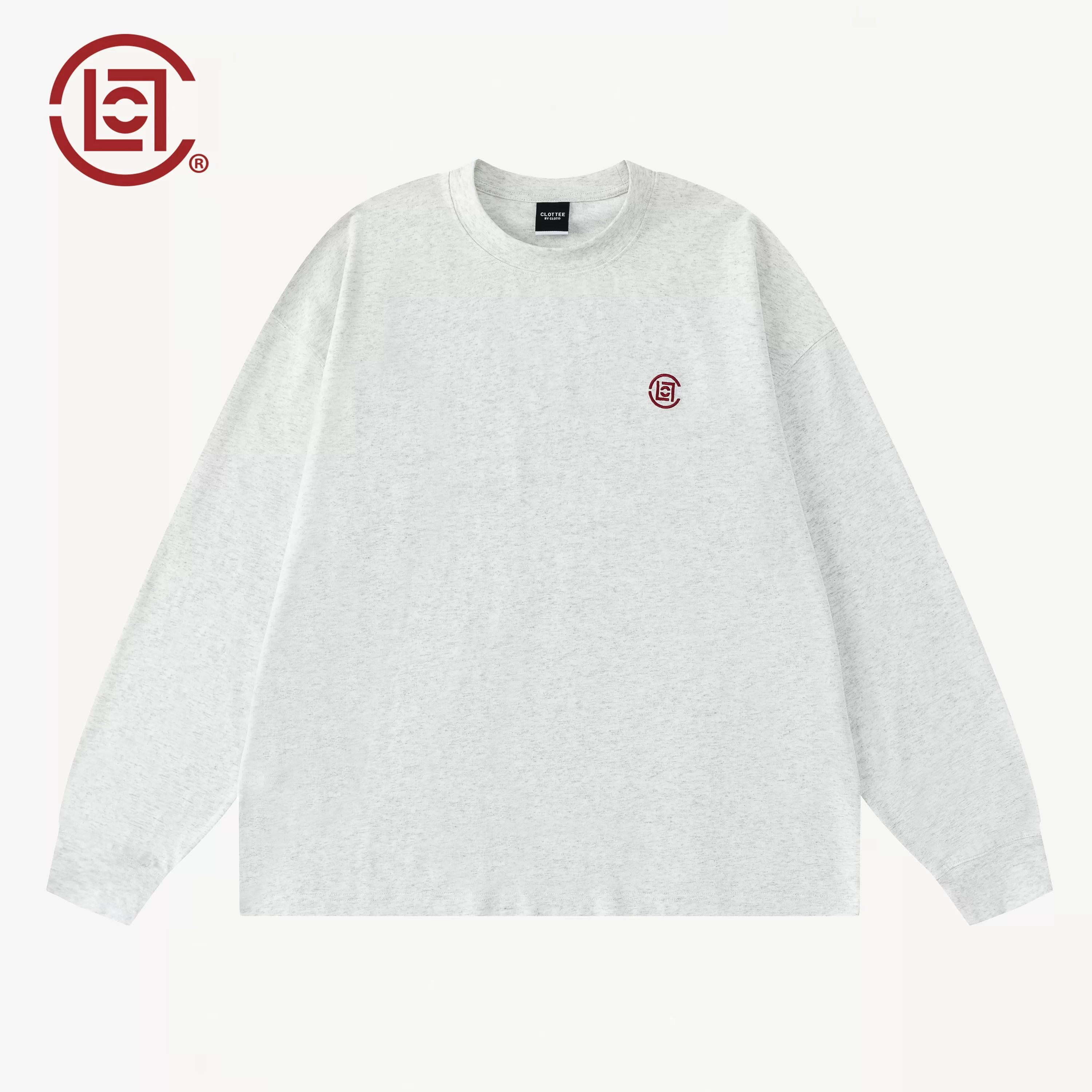 CLOTTEE by CLOT秋季基础长袖T恤男刺绣宽松情侣装卫衣休闲上衣W