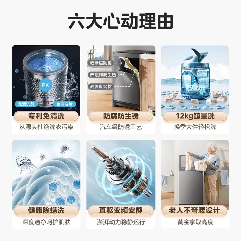 【全民补贴】美的直驱变频12kg全自动家用超大容量波轮洗衣机L3D
