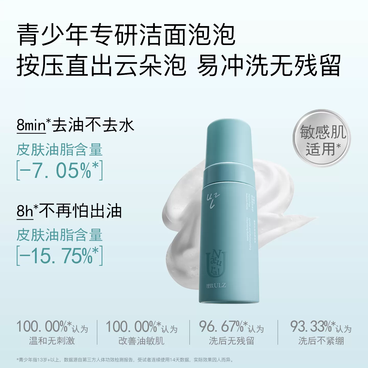 理致青少年控油温和洁面泡泡慕斯清爽学生洗面奶油皮洁面泡沫